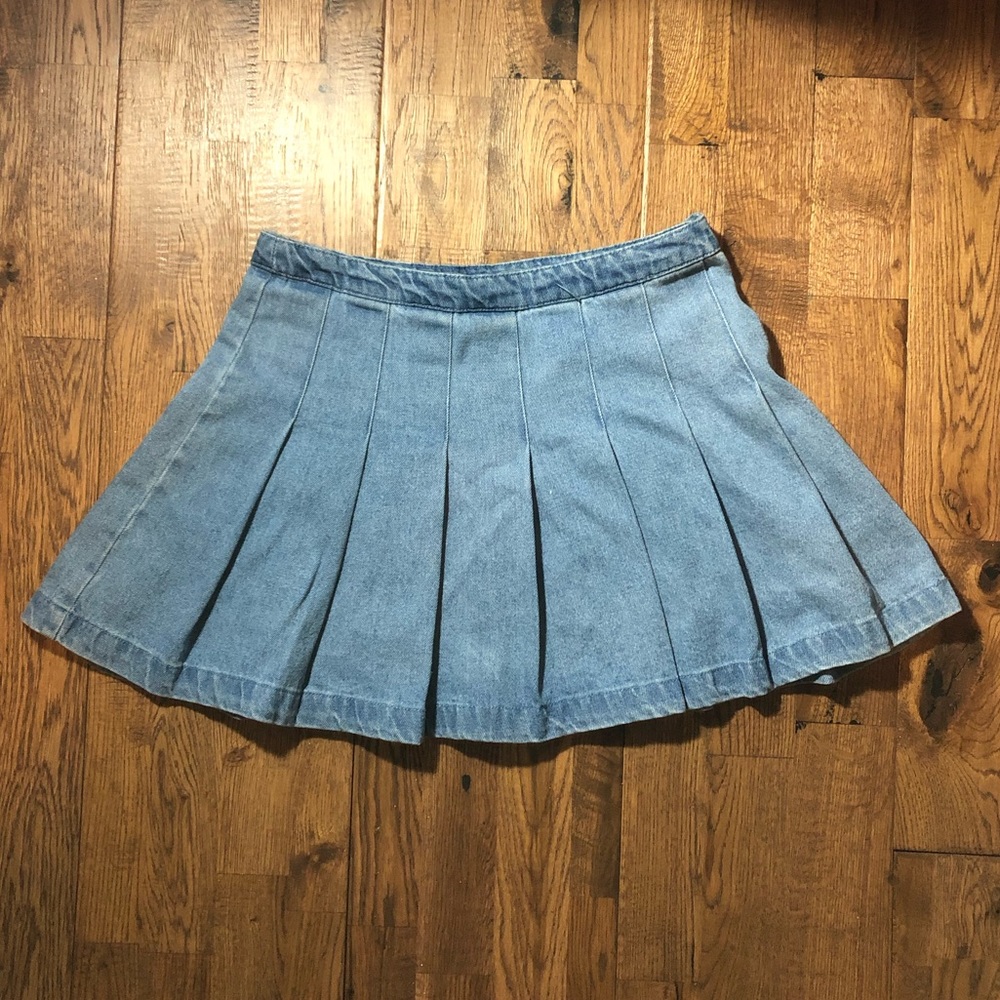 Pleated Denim Skirt